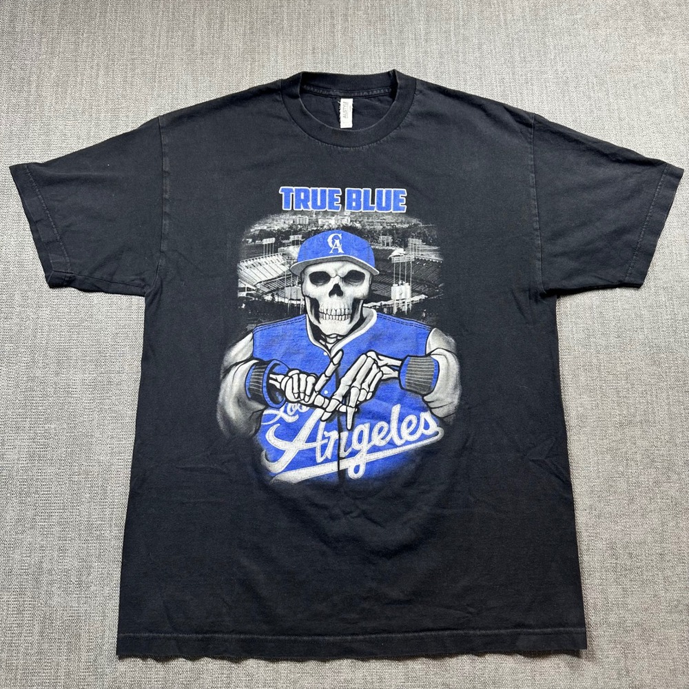 Alstyle True Blue Skeleton T-Shirt Mens Large Black  Los Angeles Graphic